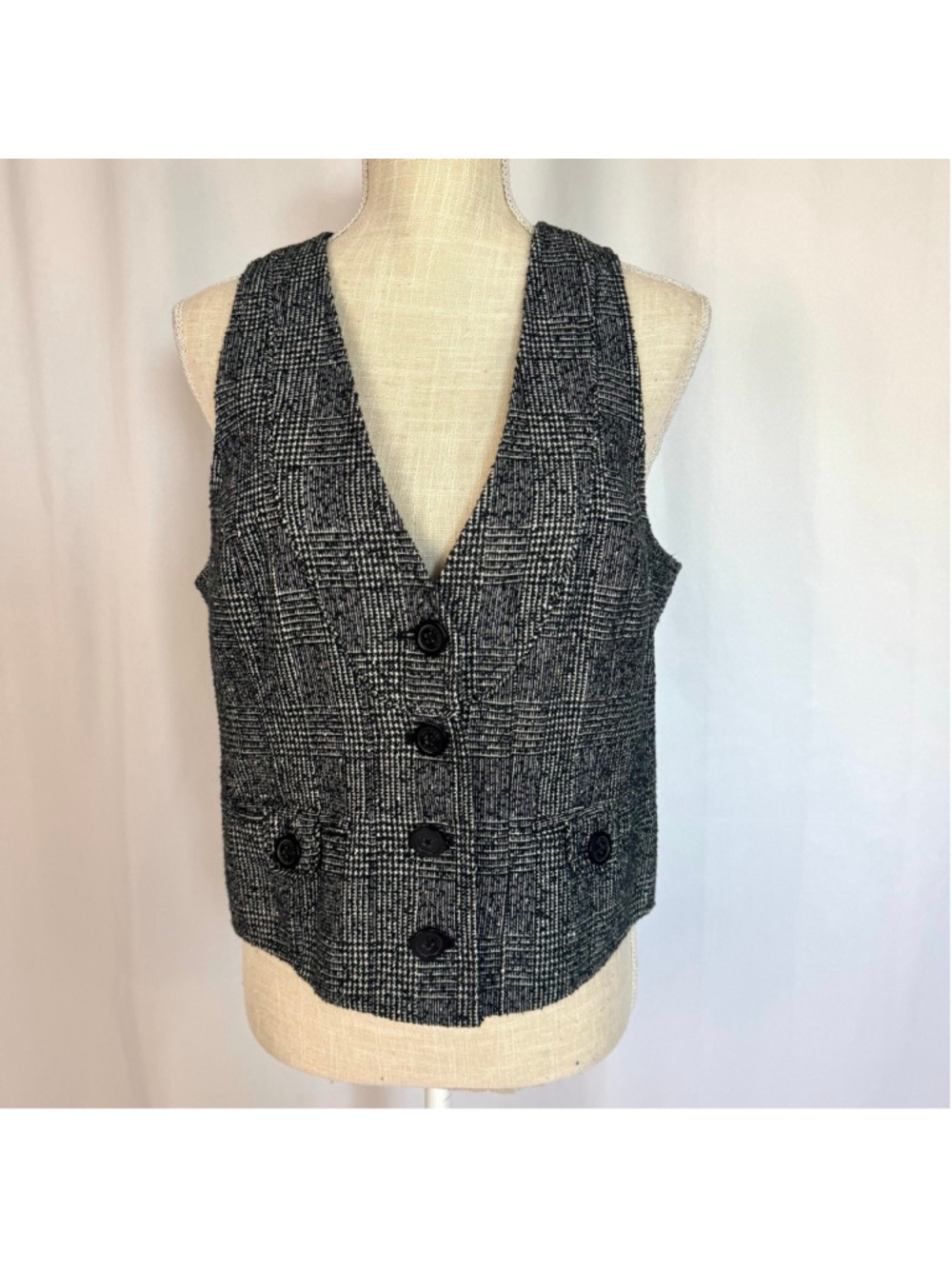 Michael Kors Vest Checkered Black White Sz 10 Dressy Academia Classic